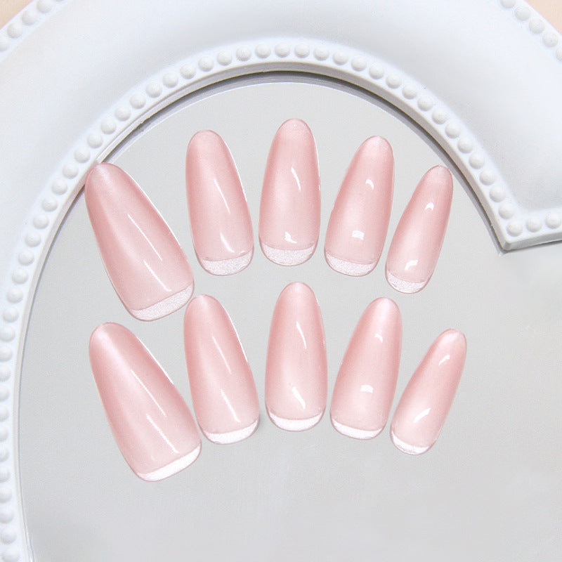 Whimsical Serenity Long Almond Pink Gel Press On Nails with Elegant French Tips