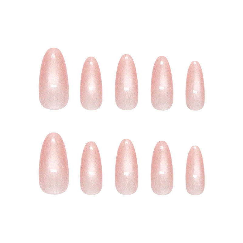 Elegant Blossom Long Almond Shaped Soft Pink Press-On Nail Set with Iridescent Shine