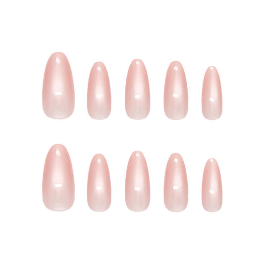 Elegant Blossom Long Almond Shaped Soft Pink Press-On Nail Set with Iridescent Shine