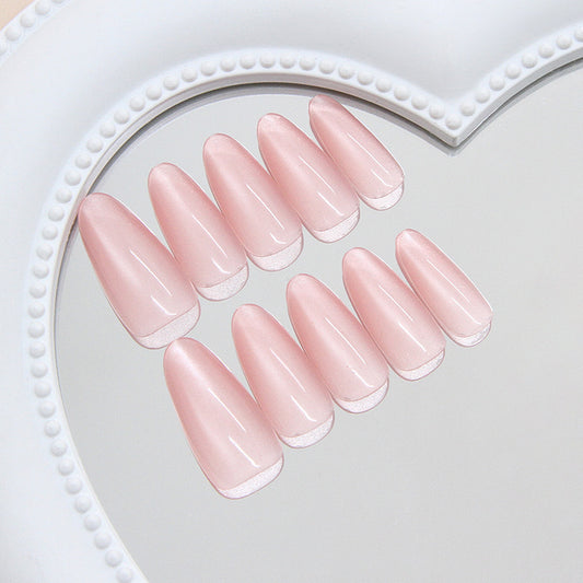 Romantic Bliss Long Almond Pink Glossy Finish Press On Nail Set