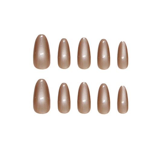 Chic Elegance Long Almond Beige Glossy Press On Nail Set with Stunning Shine
