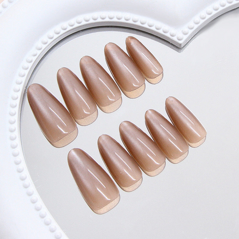 Elegant Serenity Extra Long Almond Shaped Beige Press On Nail Set with Glossy Finish