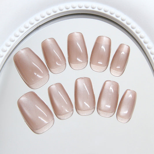 Elegant Serenity Medium Square Blush Colored Glossy Press On Nail Set with Iridescent Shine