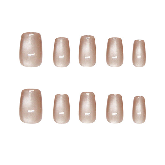 Ethereal Charm Medium Square Beige Glossy Finish Press-On Nail Set