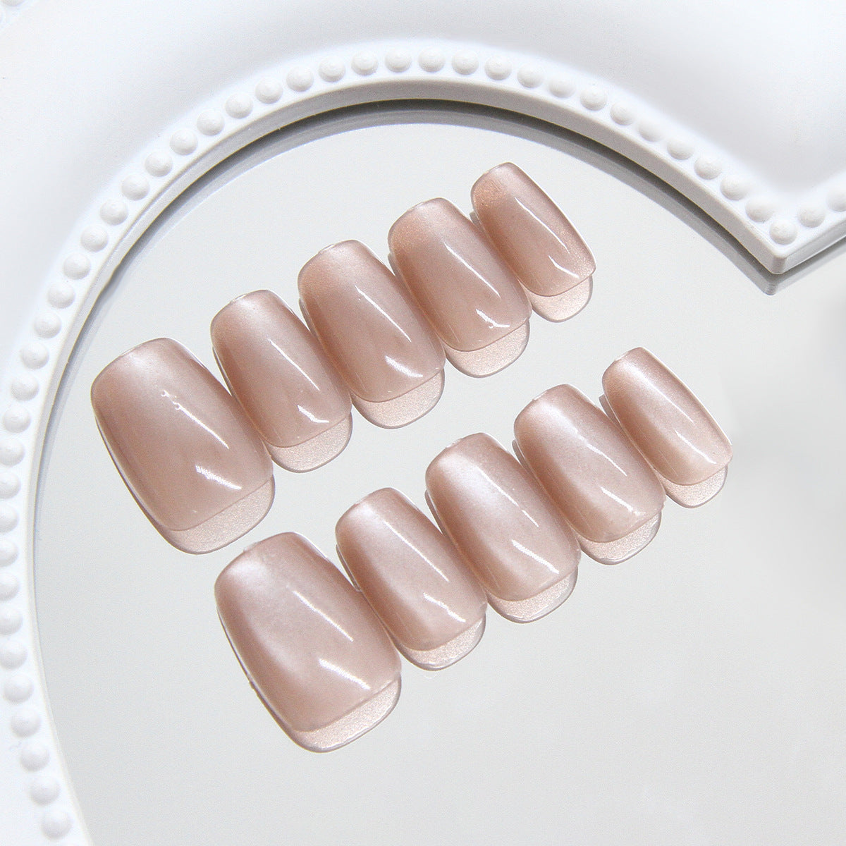 Chic Elegance Medium Square Soft Blush Shimmer Press On Nail Set with Salon Quality Finish