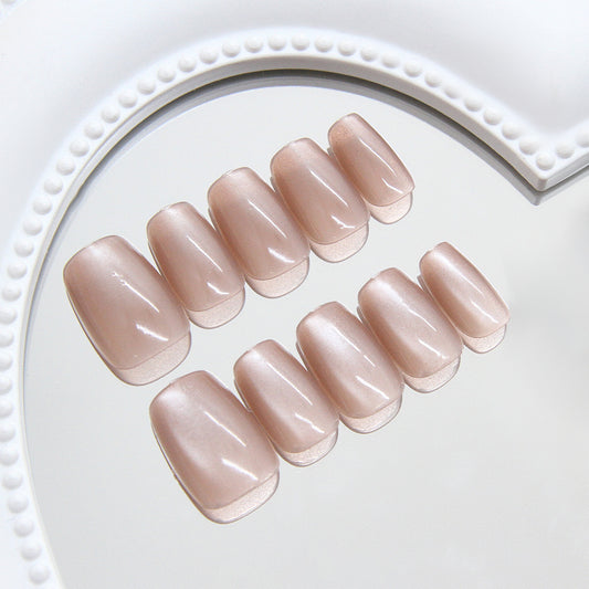 Chic Elegance Medium Square Soft Blush Shimmer Press On Nail Set with Salon Quality Finish