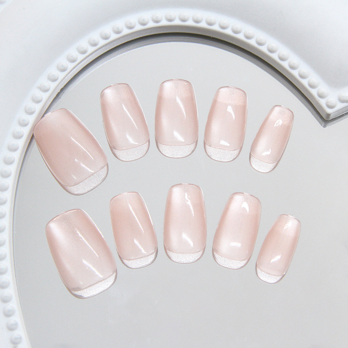 Enchanting Elegance Medium Square Soft Pink Glossy Nail Set with Subtle Sheen