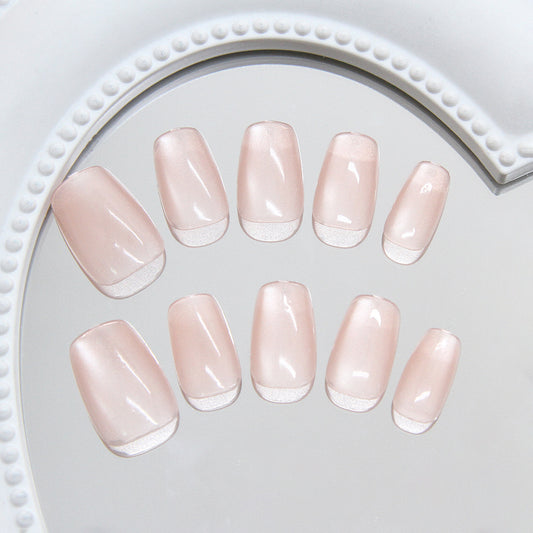Enchanting Elegance Medium Square Soft Pink Glossy Nail Set with Subtle Sheen