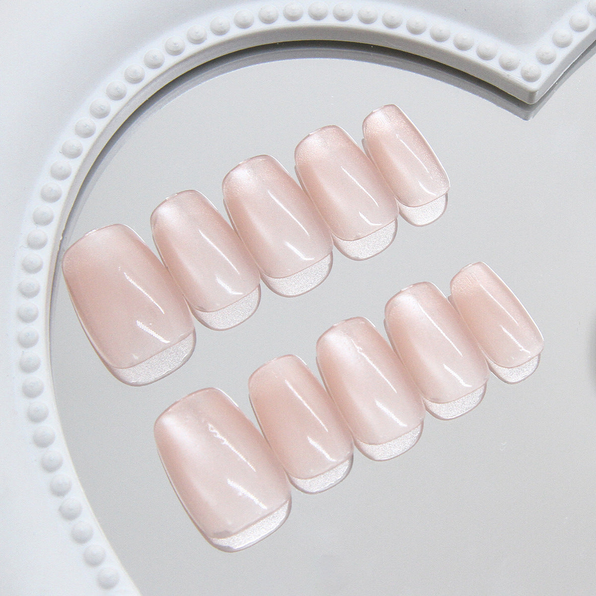 Enchanted Elegance Medium Square Pink Glossy Press-On Nail Set with Natural Finish