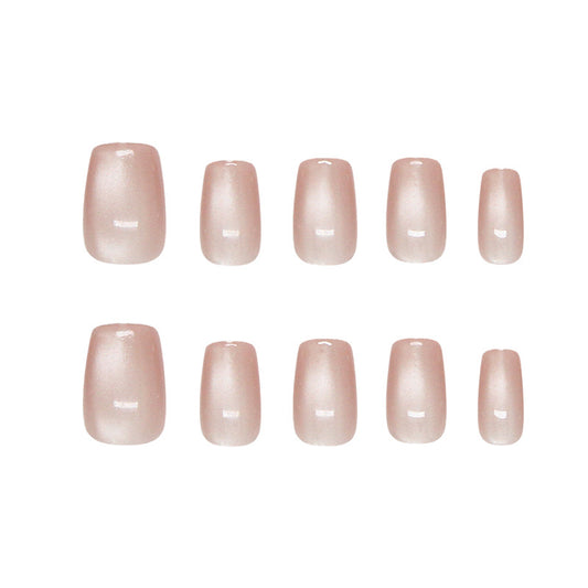 Serene Elegance Medium Square Soft Pink Glossy Press On Nail Set