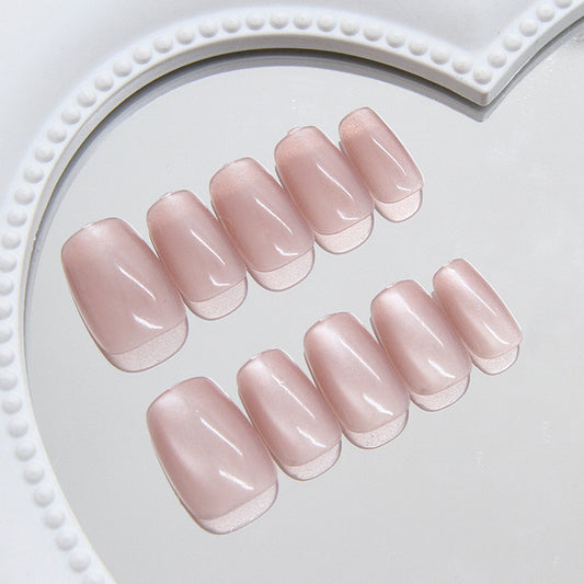 Glamorous Touch Medium Square Soft Pink Shimmer Press On Nail Set