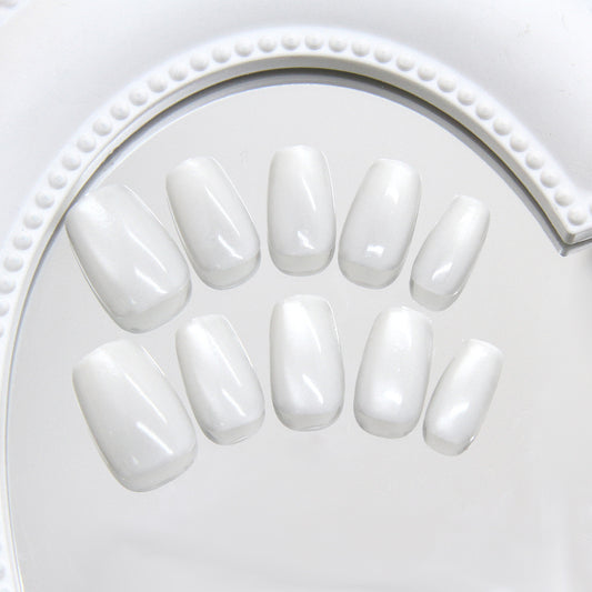 Elegant Dream White Medium Coffin Press On Nail Set with Glossy Finish and Impeccable Shine