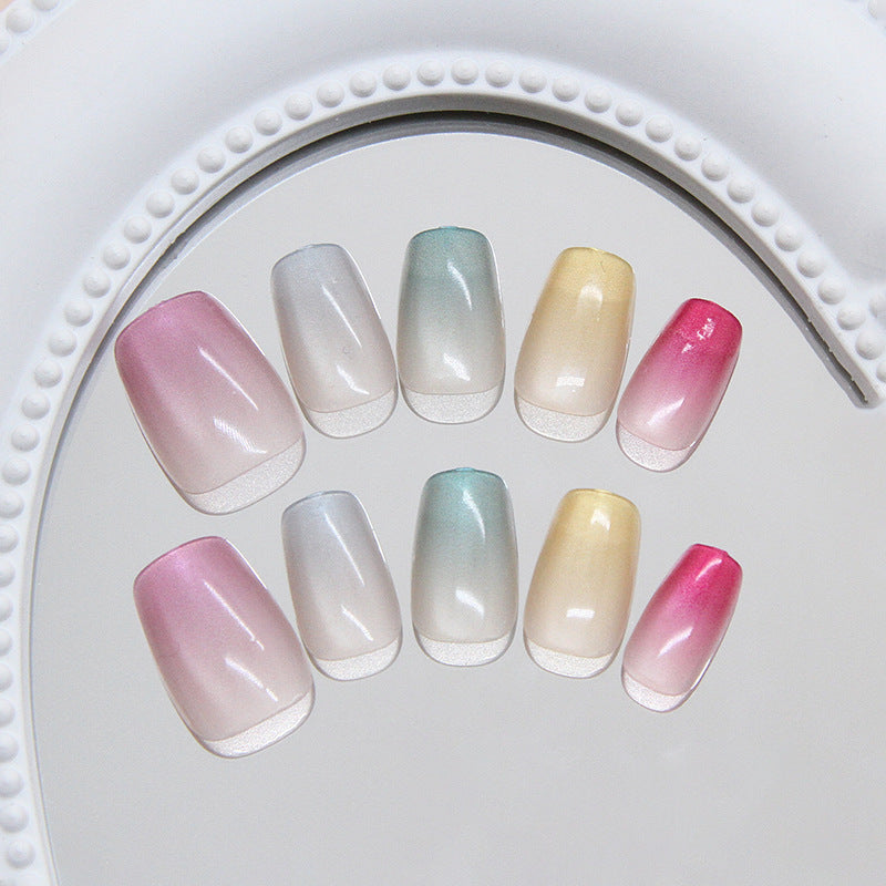 Whimsical Ombre Short Square Pastel Gradient Nails with Shimmering Finishes