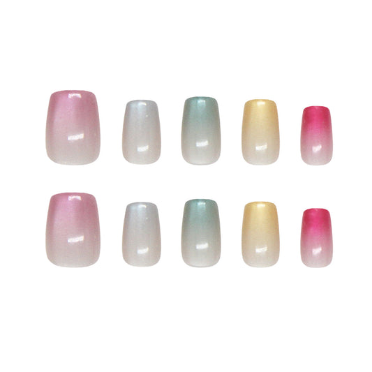 Dreamy Pastel Ombre Short Square Press On Nail Set with Iridescent Finish