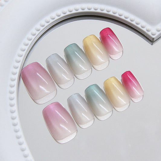 Whimsical Garden Short Square Pastel Ombre Nail Set with Color-Shifting Finish