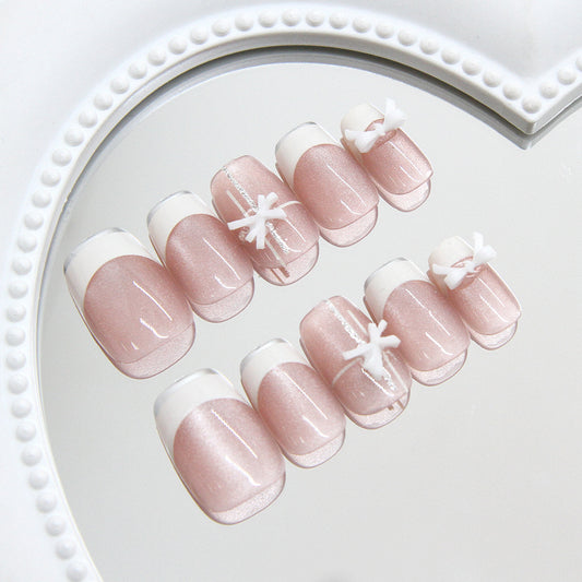 Dreamy Delights Medium Coffin Pink Nail Set with Charming Floral Accents