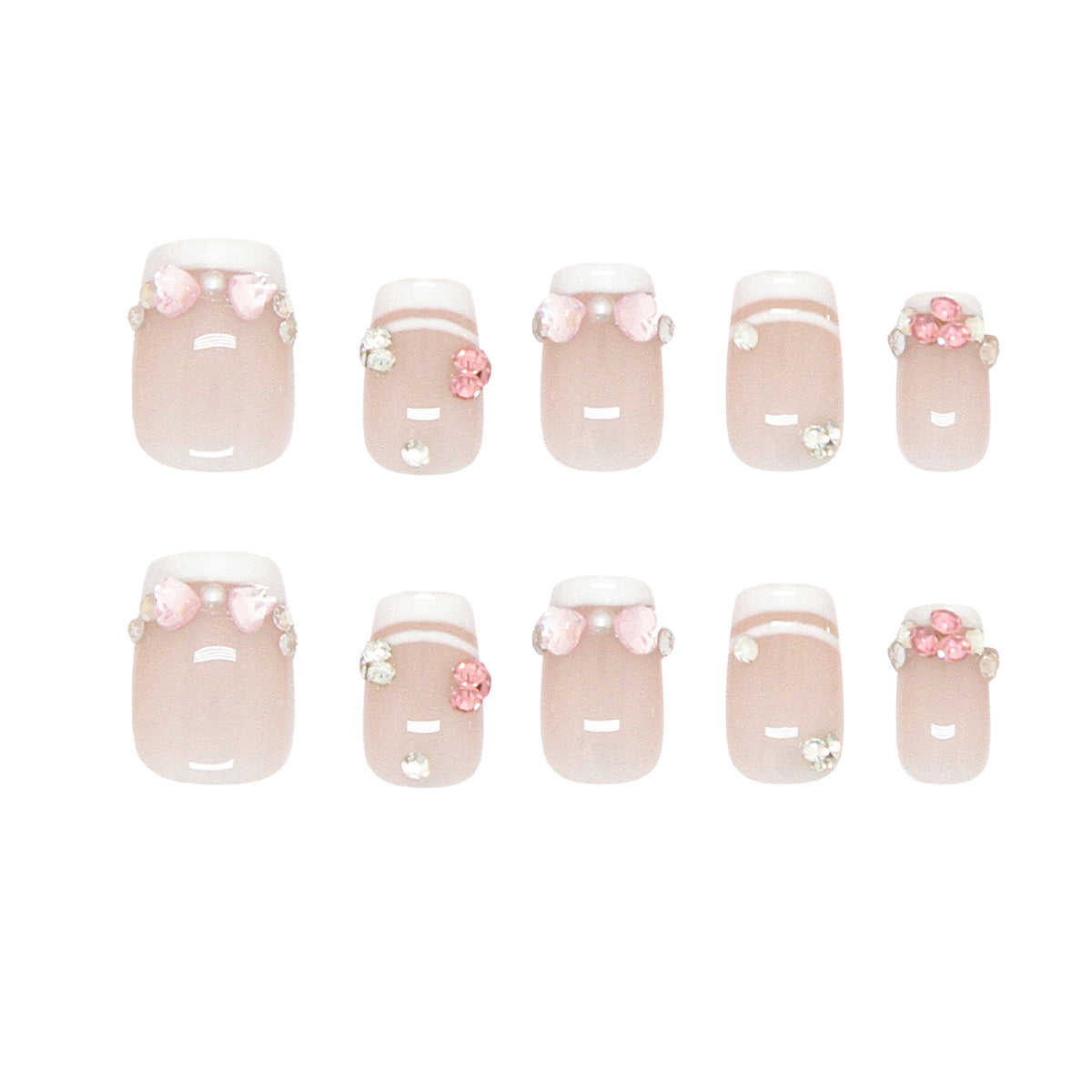 Glamorous Garden Dream Short Square Light Pink Press-On Nail Set with Floral Gem Accents