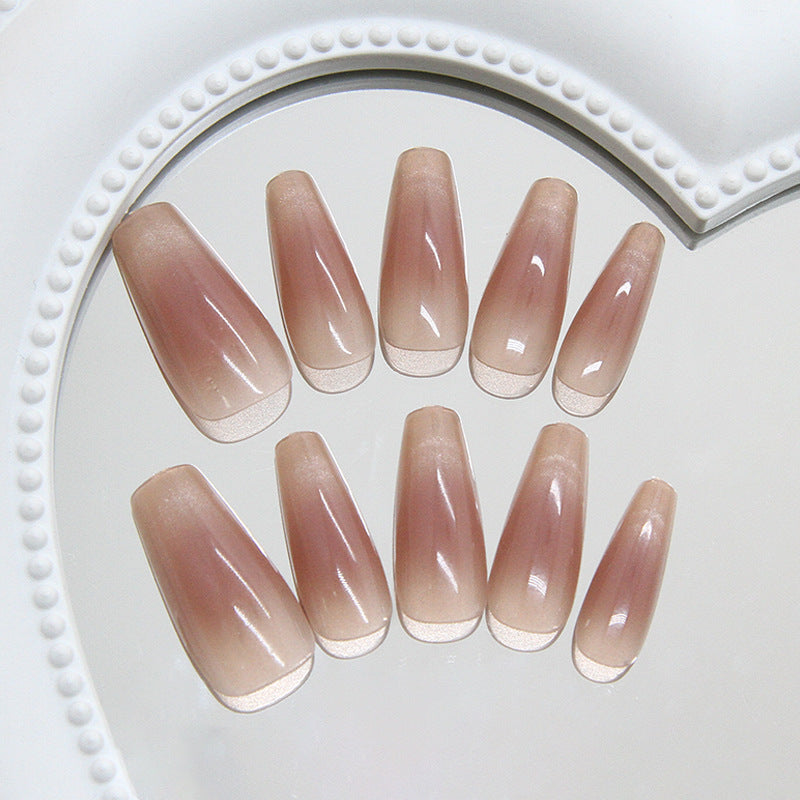 Elegant Blossom Long Coffin Ombre Pink Press On Nail Set with Glossy Finish