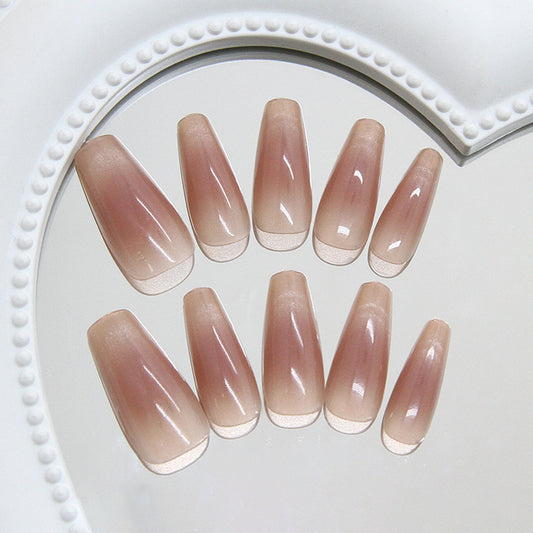 Elegant Blossom Long Coffin Ombre Pink Press On Nail Set with Glossy Finish