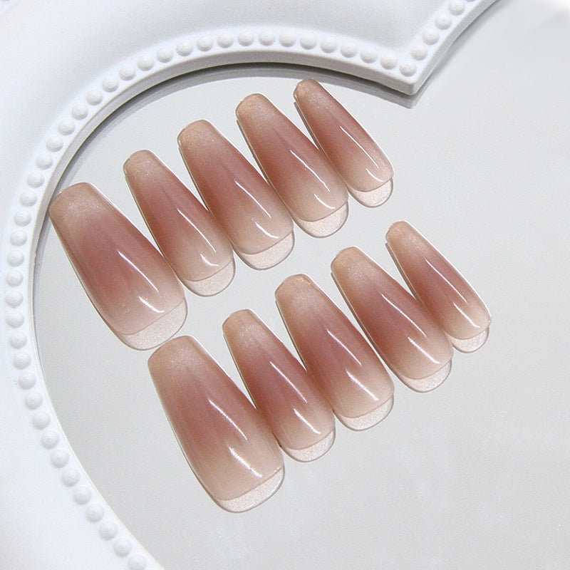 Chic Elegance Long Coffin Blush Ombre Press on Nail Set with Stunning Gradient Finish
