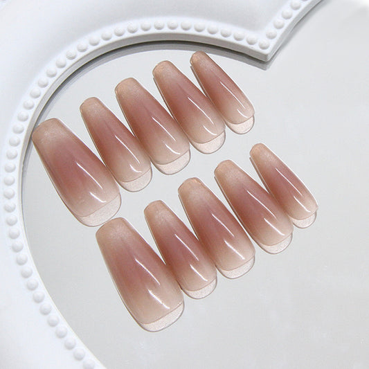 Chic Elegance Long Coffin Blush Ombre Press on Nail Set with Stunning Gradient Finish