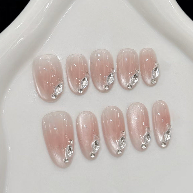 Glamorous Elegance Medium Oval Blush Pink with Sparkling Crystal Accents Press On Nail Set
