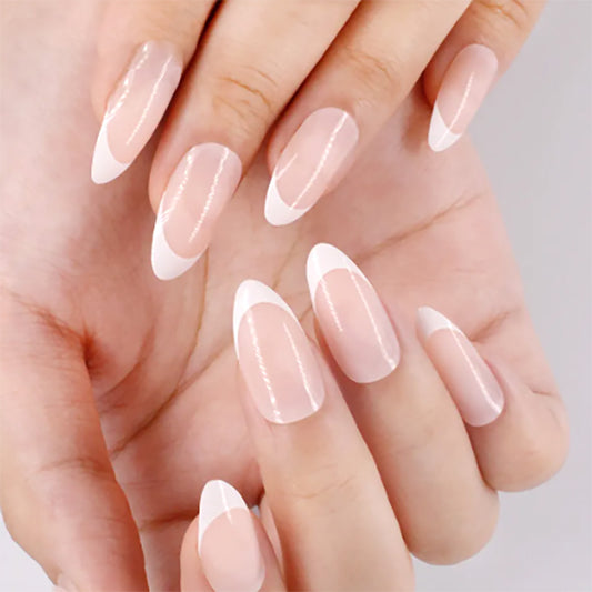 Elegant Enchantment Long Almond Shaped Clear and French Tip Press On Nail Set with Glossy Finish