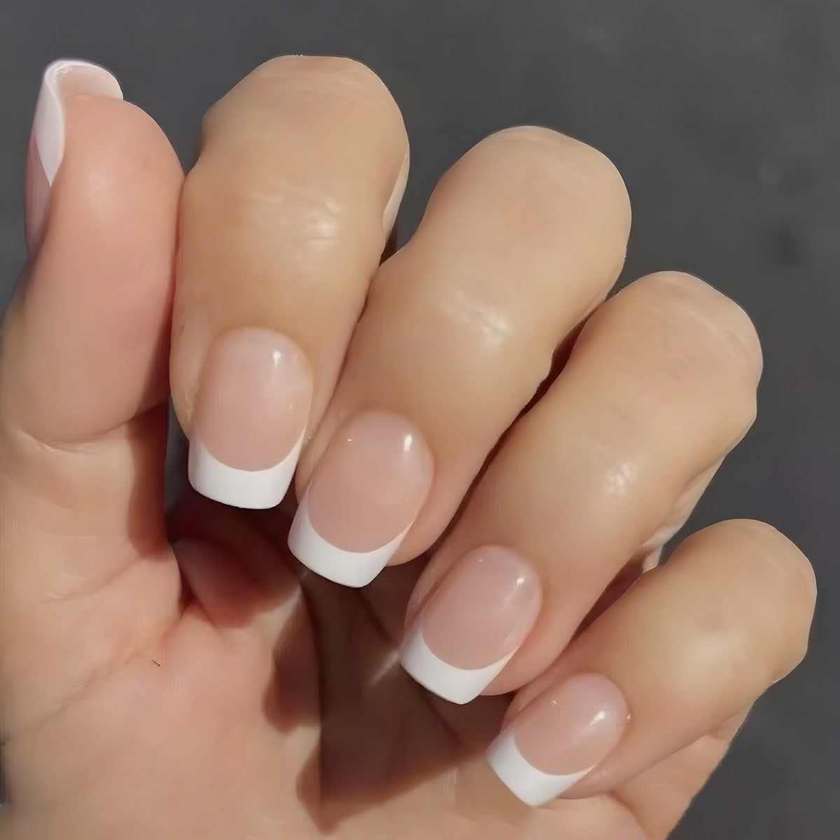 Elegant Garden Chic Short Square Soft Pink with Classic French Tips Nail Set