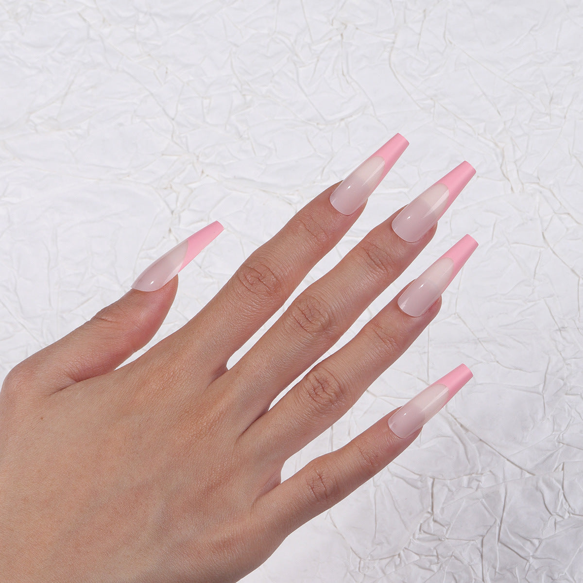 Chic Elegance Long Coffin Ombre Pink Press On Nail Set with Glossy Finish