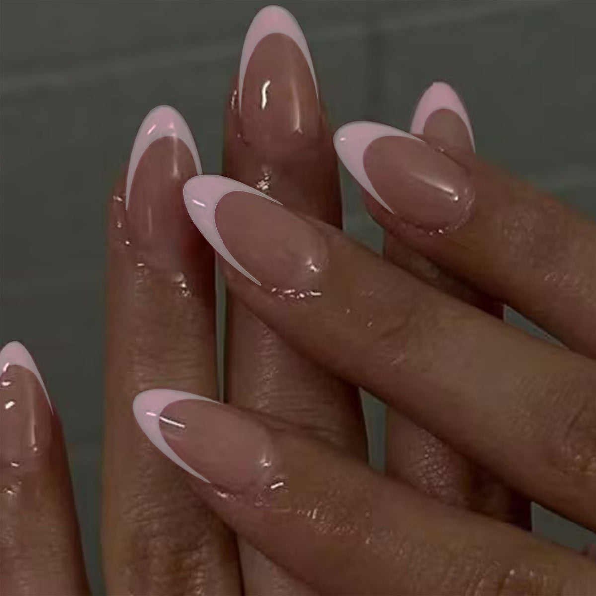 Glamorous Rose Dream Long Almond Light Pink Ombre French Tip Press On Nail Set