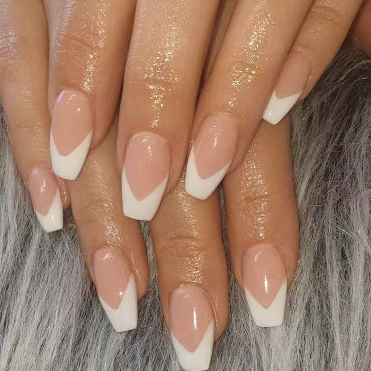 Chic Elegance Medium Coffin Pink and White French Tip Press On Nail Set with Glossy Finish