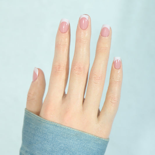 Chic Elegance Short Square Blush Pink with Dazzling French Tips Press On Nail Set