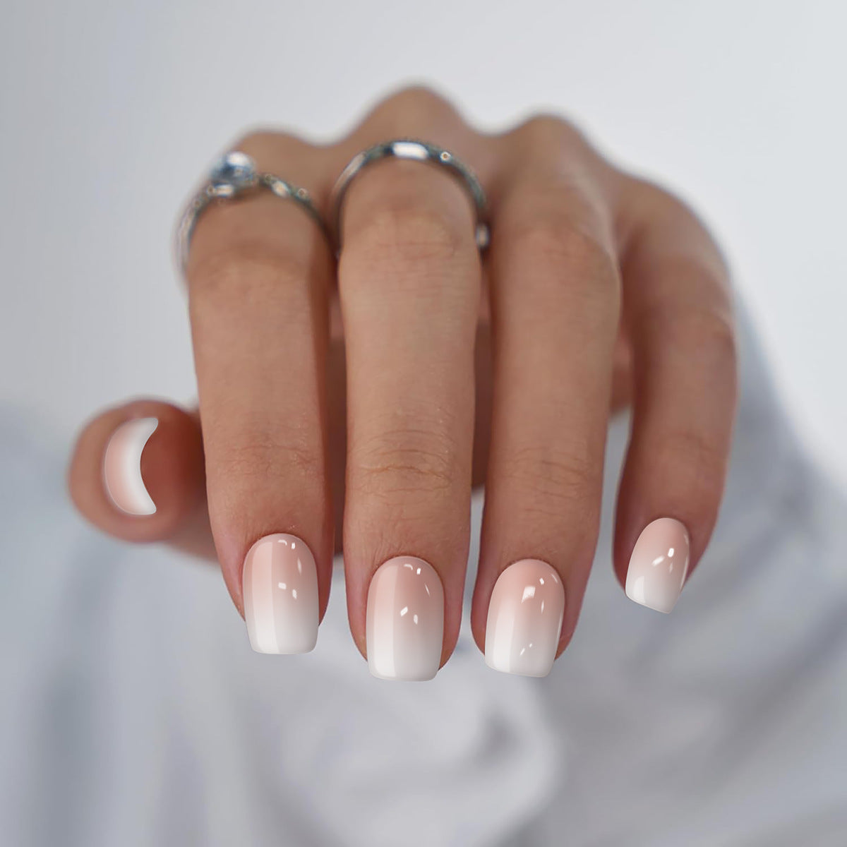 Elegant Serenity Short Square White Ombre Press On Nail Set with Glossy Finish