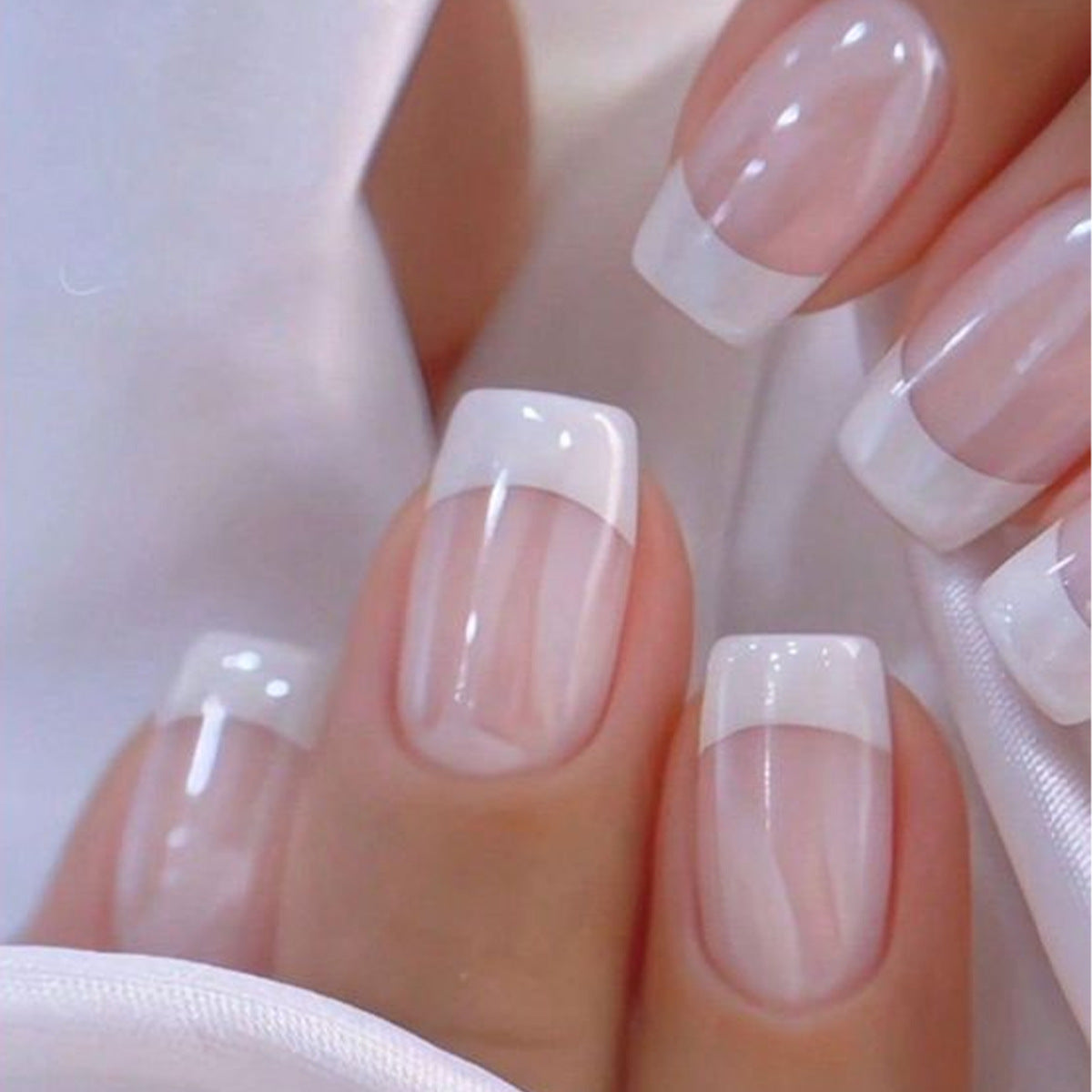 Elegant Bliss Short Square Clear with White Tips Stunning Ombré Effect Press On Nail Set