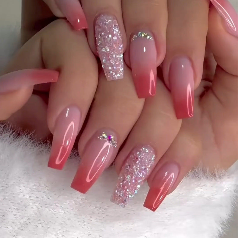Glamorous Ombre Long Coffin Pink with Sparkling Glitter Press-On Nail Set