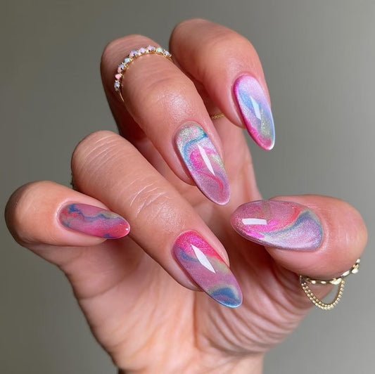 Dreamy Galaxy Vibes Long Oval Multicolored Marble Effect Press-On Nail Set