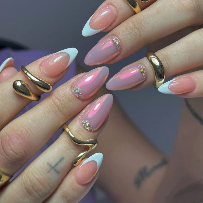 Glamorous Almond Medium Pink Ombre with Glitter Accent Press on Nail Set