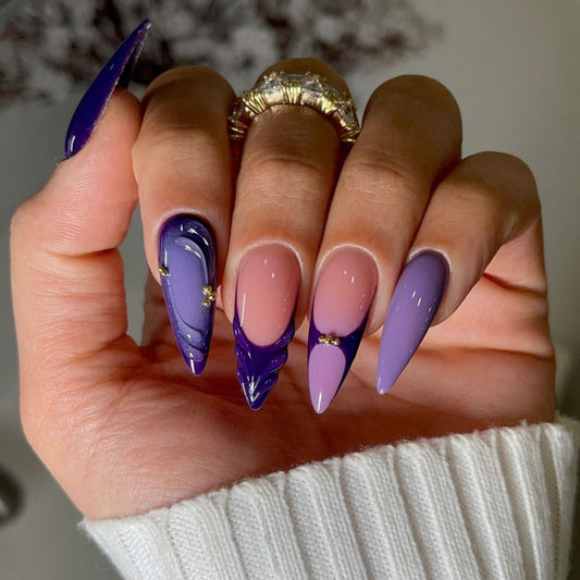 Mystical Dream Long Stiletto Purple Ombre Press On Nail Set with Glitter Accents