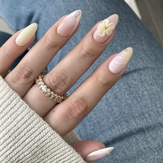 Charming Blossom Long Stiletto Pastel Press On Nail Set with Flower Accent