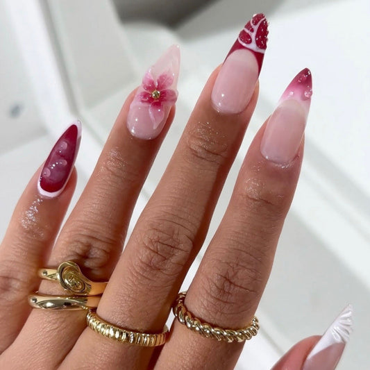 Blossoming Elegance Long Stiletto Ombre Press On Nail Set with Floral Accents