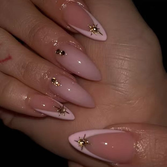 Celestial Dream Long Stiletto Pink Press On Nail Set with Dazzling Gold Accents