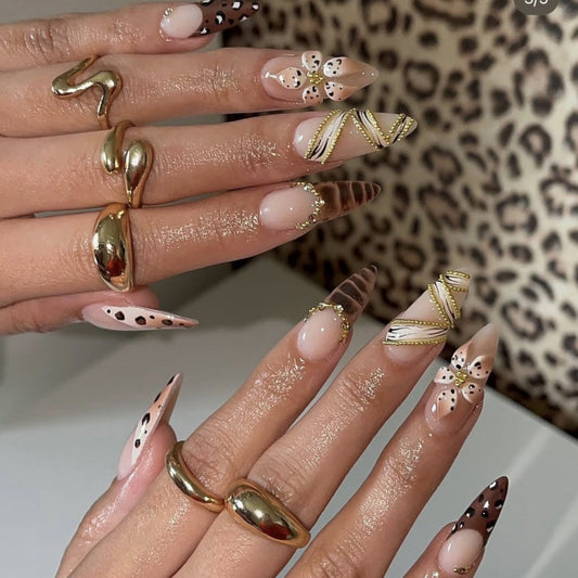 Glamorous Halloween Inspired Long Stiletto Brown Abstract Press On Nail Set