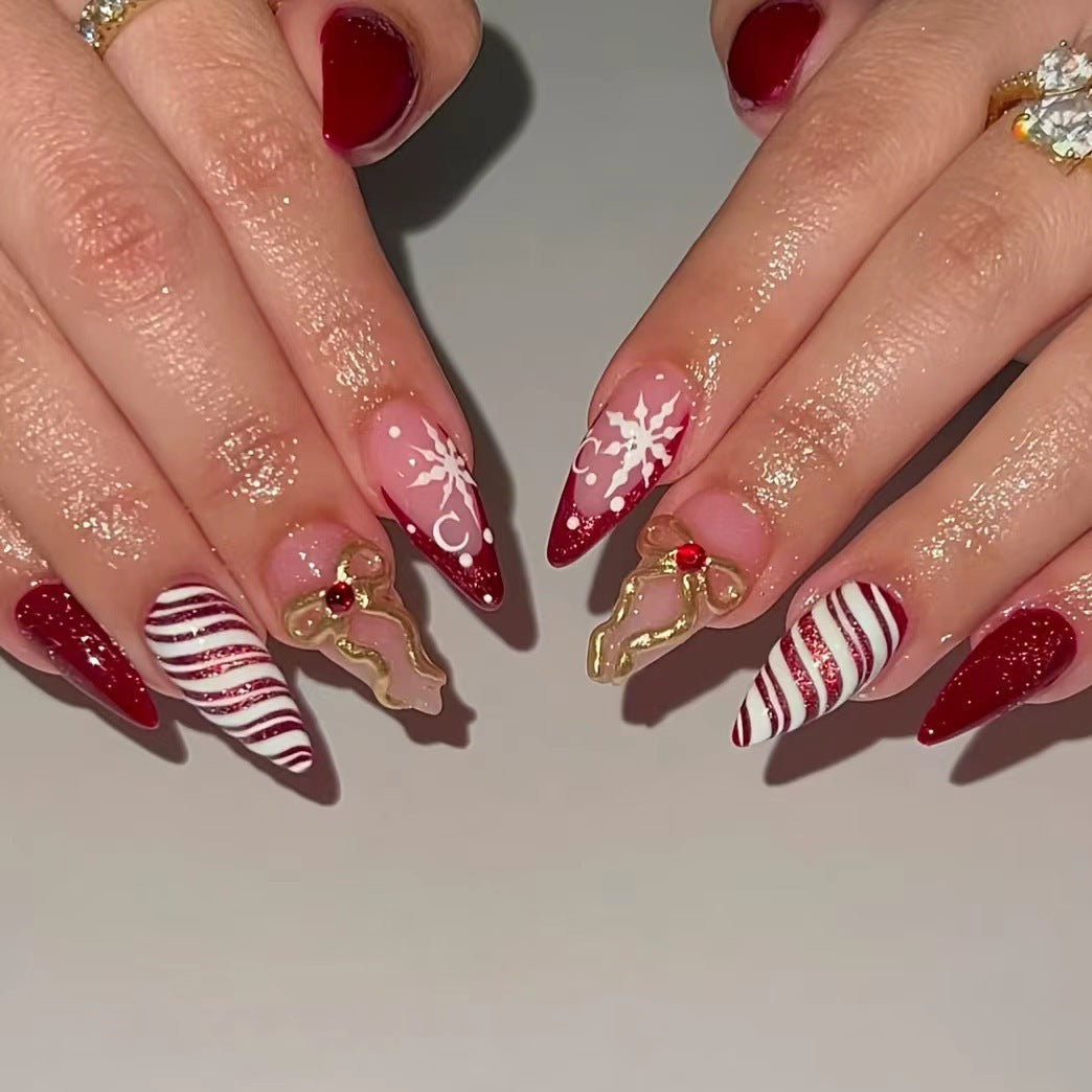 Festive Long Stiletto Red with Holiday Charm Press-On Nail Set