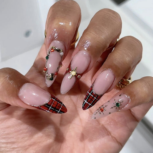 Holiday Glam Long Stiletto Red and Gold Festive Press On Nail Set