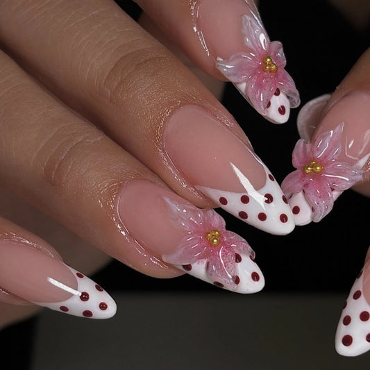 Blossom Delight Medium Stiletto Pink Floral Design Press On Nail Set