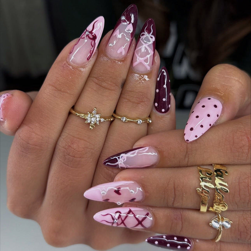 Elegant Romance Long Stiletto Ombre Press On Nail Set with Unique Artistic Design