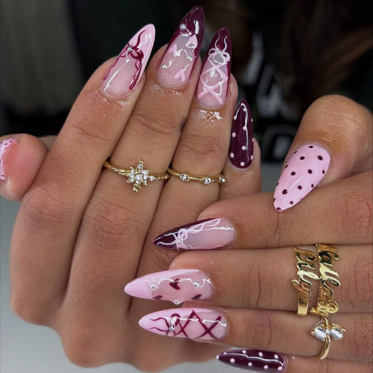 Elegant Romance Long Stiletto Ombre Press On Nail Set with Unique Artistic Design
