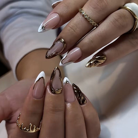 Glamorous Marble Long Stiletto Brown and White Shimmer Press On Nail Set