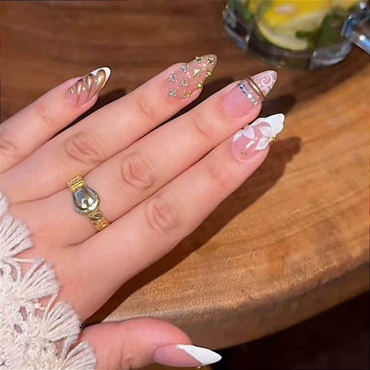Glamorous Fantasy Medium Stiletto Pink with Glitter Accents Press On Nail Set