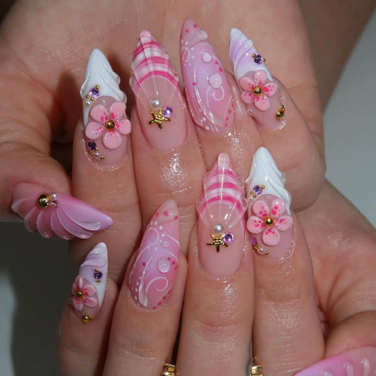 Dreamy Blossom Long Stiletto Pink Floral Press-On Nail Set